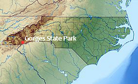 NC map showing location of Gorges State Park